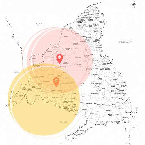 Mapa de cobertura de Jardinería Brunete en Brunete y zonas noroeste y suroeste de Madrid